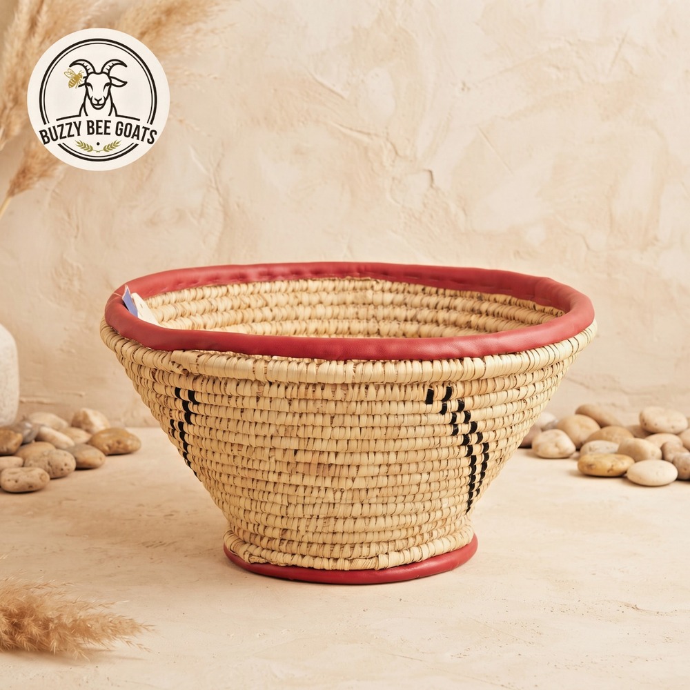 Handwoven Ethiopian Mesob Basket – Traditional Red Trim Decor (15-17")